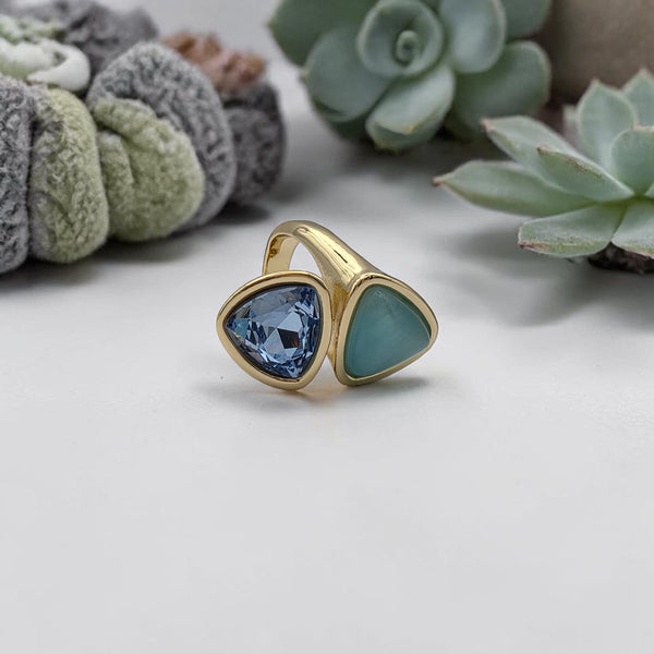 Seliora Gold Plated Blue and Turquoise Stone Ring for Bold Elegance