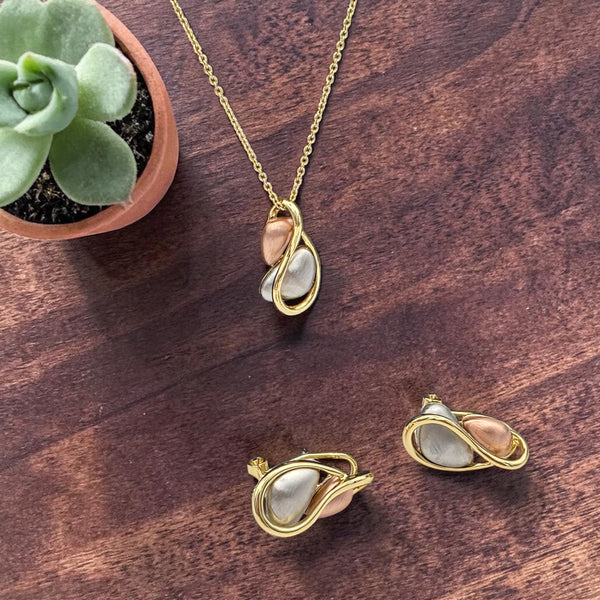 Seliora Gold Plated Pink and White Necklace and Drop Earrings Set for Women