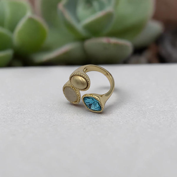 Seliora Gold Plated Blue and White Multi-Stone Statement Ring for Women