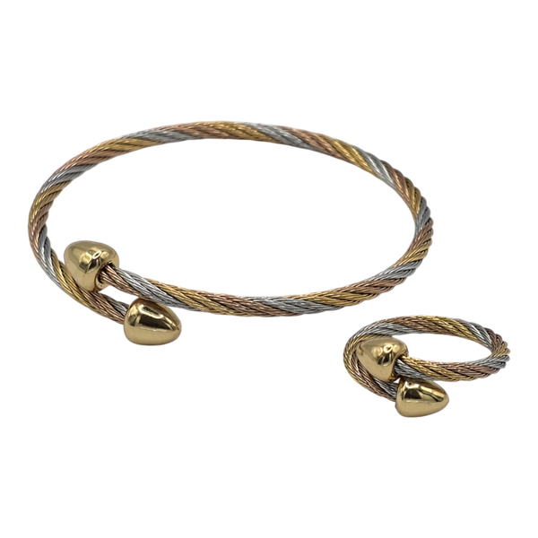 Gold & Silver Colour Women’s Bangle Set with Free Size Ring