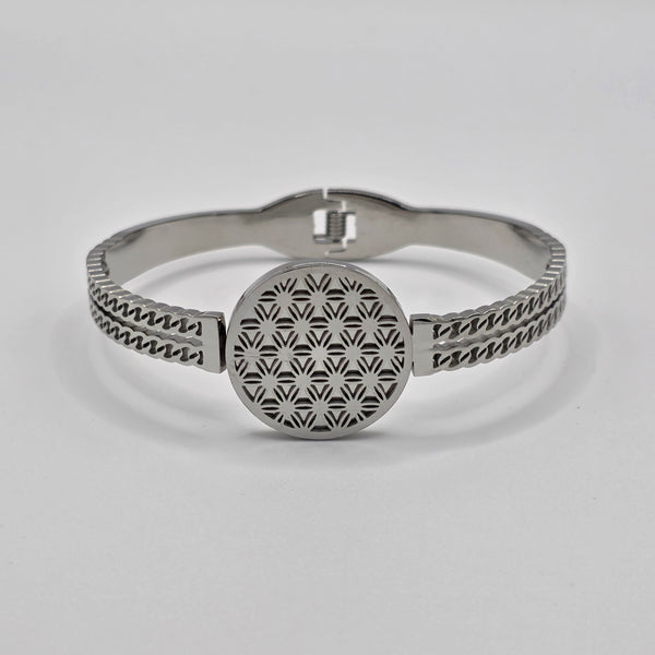 Elegant Silver Colour Wide Bangle 48mm x 60mm Contemporary Style