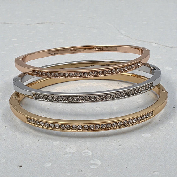 Seliora Luxe Tri-Tone Stone Embellished Bangle Set for Women
