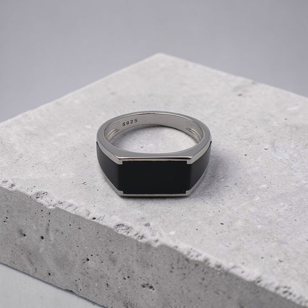 Strong 925 Sterling Silver Black and Silver Ring for Men Classic Modern Style