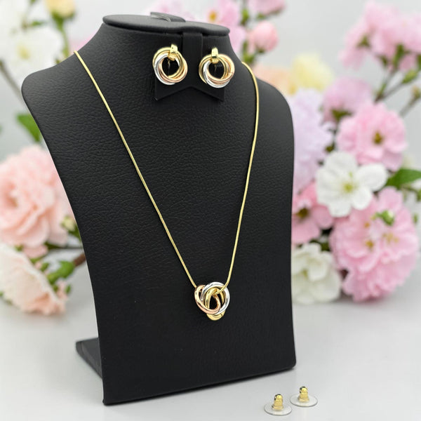 Seliora Tri-Tone Gold Plated Necklace and Drop Earrings Set for Elegant Styling