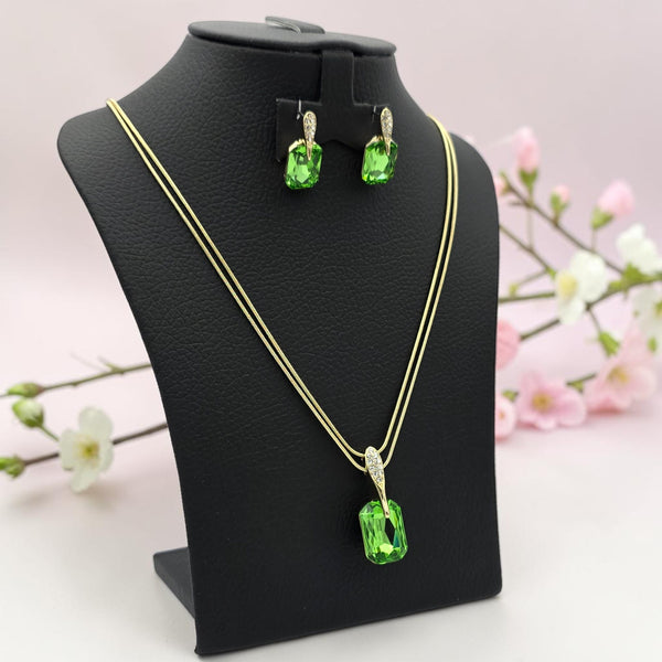 Seliora Gold Plated Green Crystal Necklace and Drop Earrings Set for Women