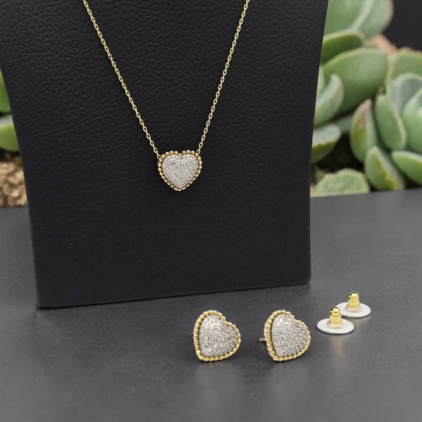 Seliora Gold Plated Heart Necklace and Stud Earrings Set for Romantic Style