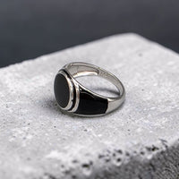 Classic 925 Sterling Silver Black and Silver Ring for Men Sleek Modern Finish