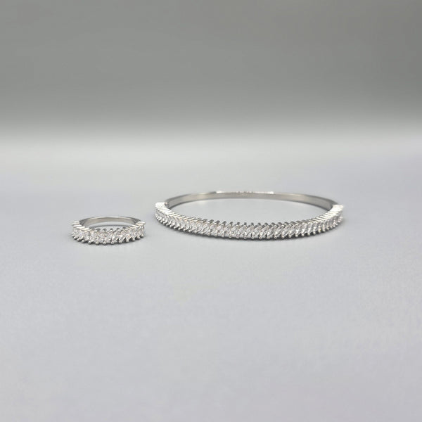 Elegant 925 Sterling Silver Moissanite Bangle Bracelet with Matching Ring for Women