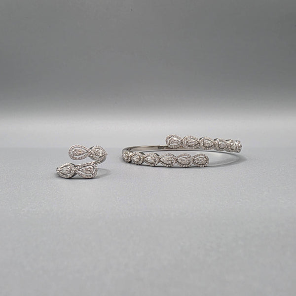 Premium 925 Sterling Silver Bangle Bracelet and Ring Set with White Moissanite Stones