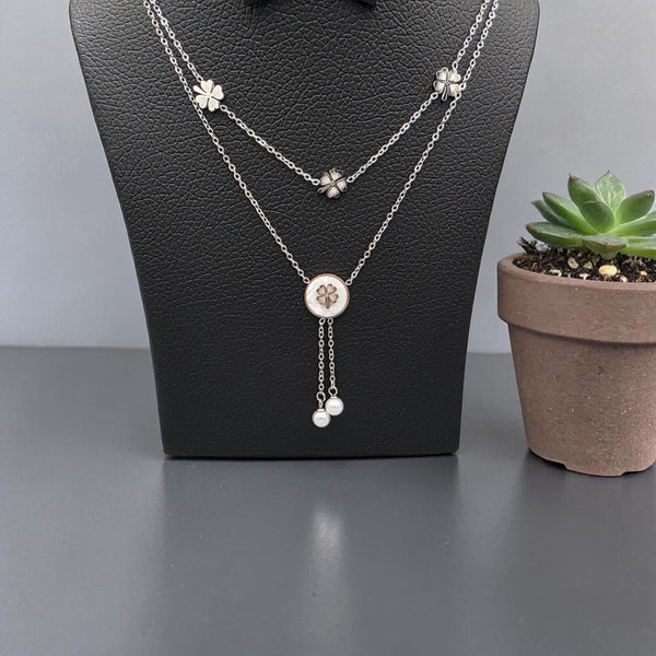 Silver Colour Pearl Necklace Adjustable 250–300mm Elegant Style