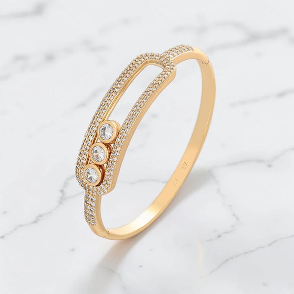 Minimal White Stone 18K Gold Tone Bangle