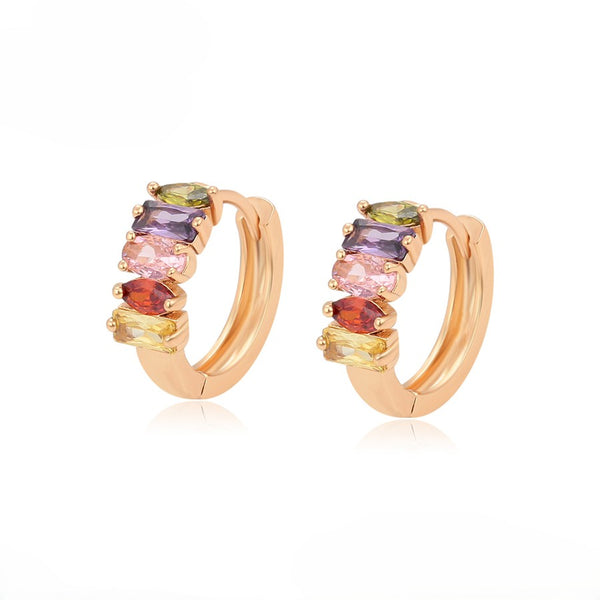 18K Gold Tone Multi-Colour Stone Hoop Earrings
